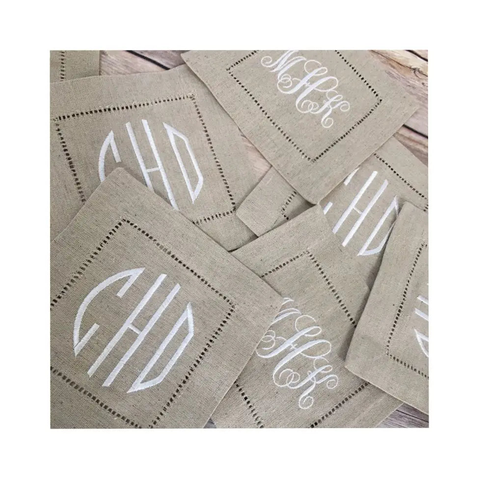 12PCS White Cocktail Napkins - Hemstitch Cotton Linen Dinner Napkins for Party & Wedding Table