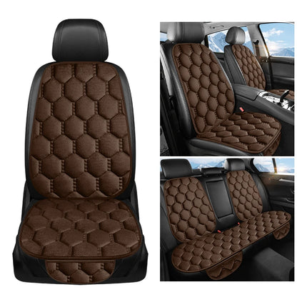 Winter Plush Car Seat Cushion Set - Warm Anti-Slip Grid Seat and Backrest Covers, 3-Piece Set for Cold Weather Comfort