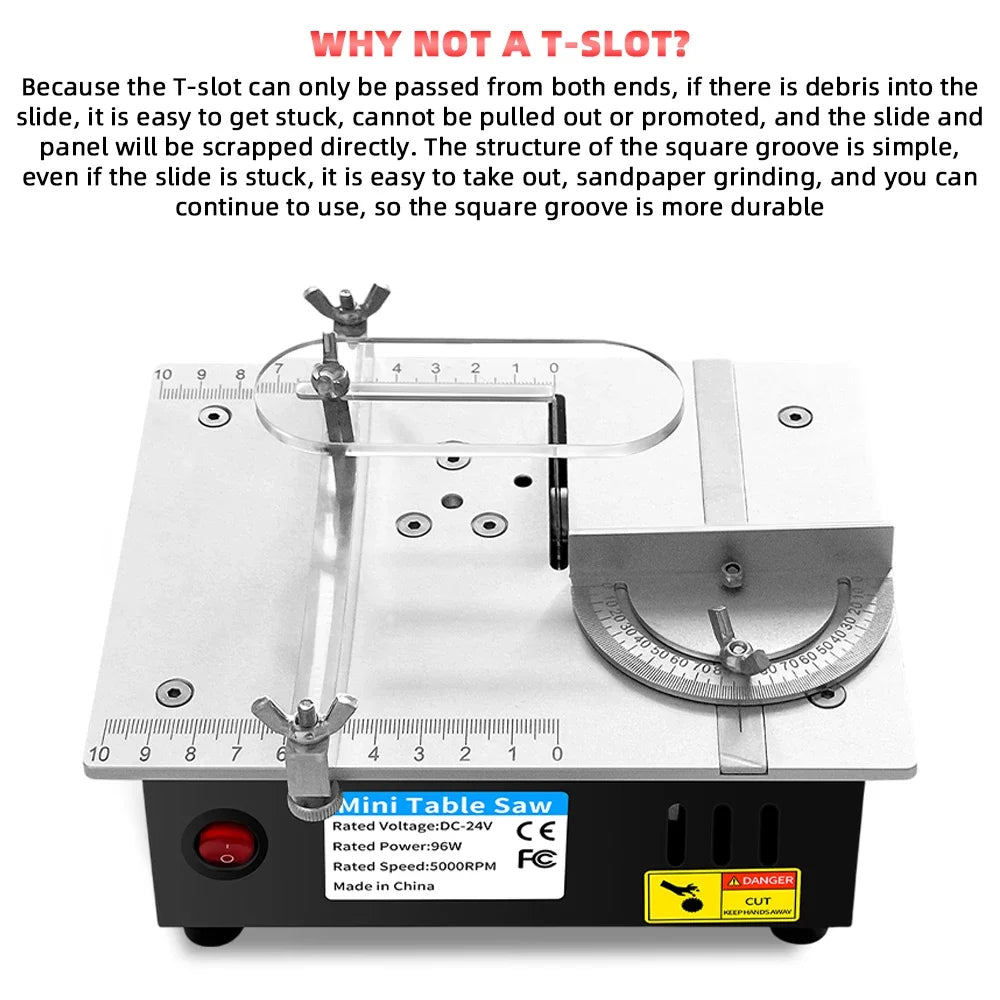 96W Mini Bench Saw — Adjustable Multifunctional Table Saw for DIY Woodworking