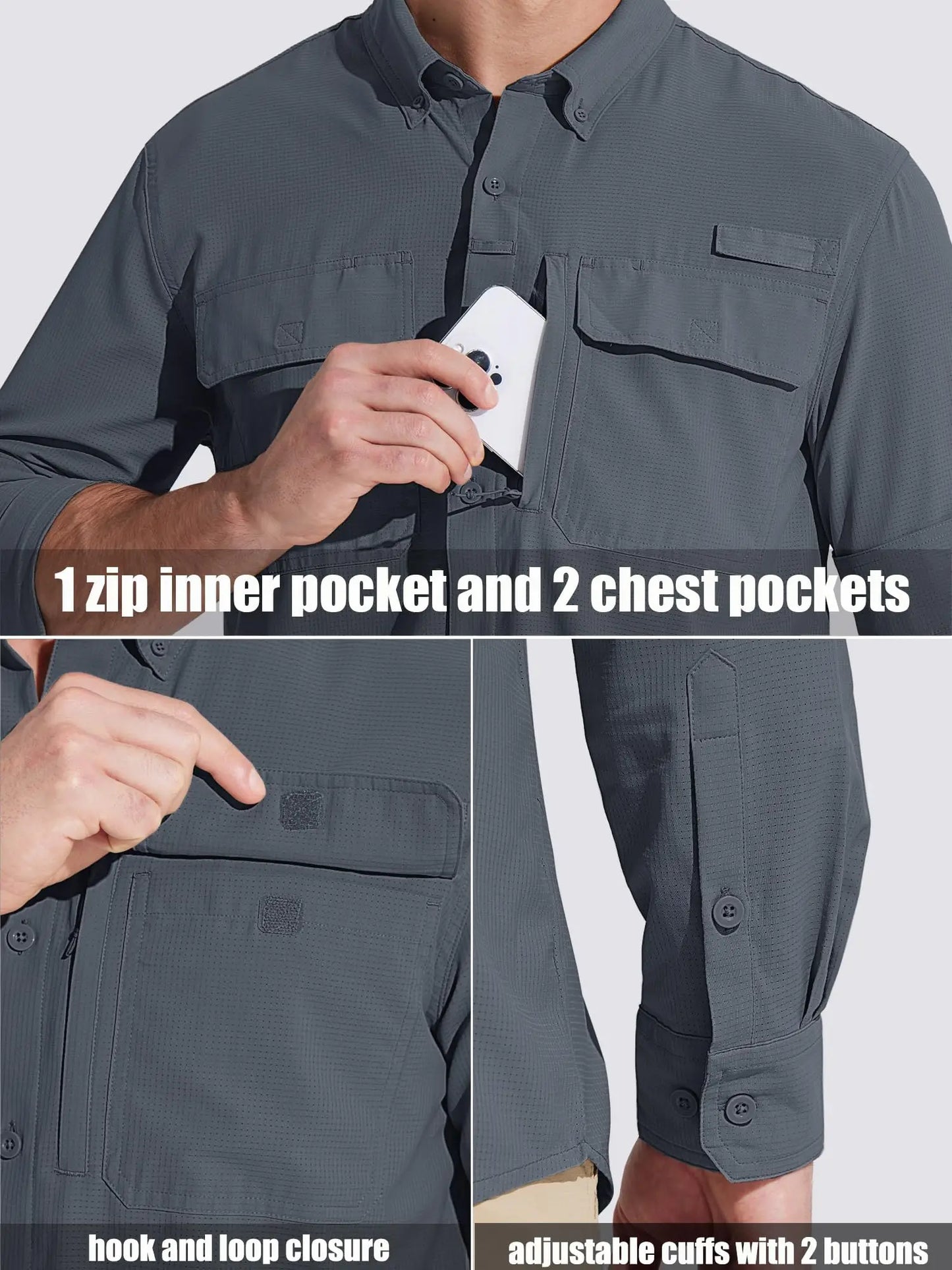 TACVASEN Men's UPF 50+ Sun Protection Fishing Shirt – Quick-Dry Long Sleeve Mesh Hiking & Work Shirt
