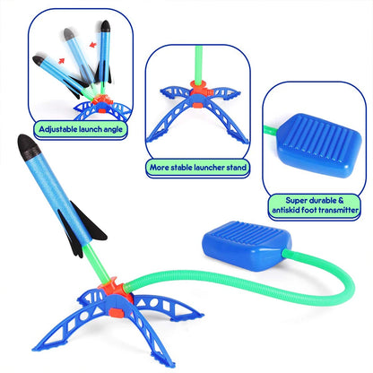 Kid Air Rocket Foot Pump Launcher: Outdoor Stomp Soaring Rocket Toy Set - Child's Play Jump Sport Games, Fun Toys for Children