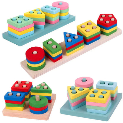 Montessori Wooden Building Blocks – Early Learning Educational Color & Shape Puzzle Toys for Kids
