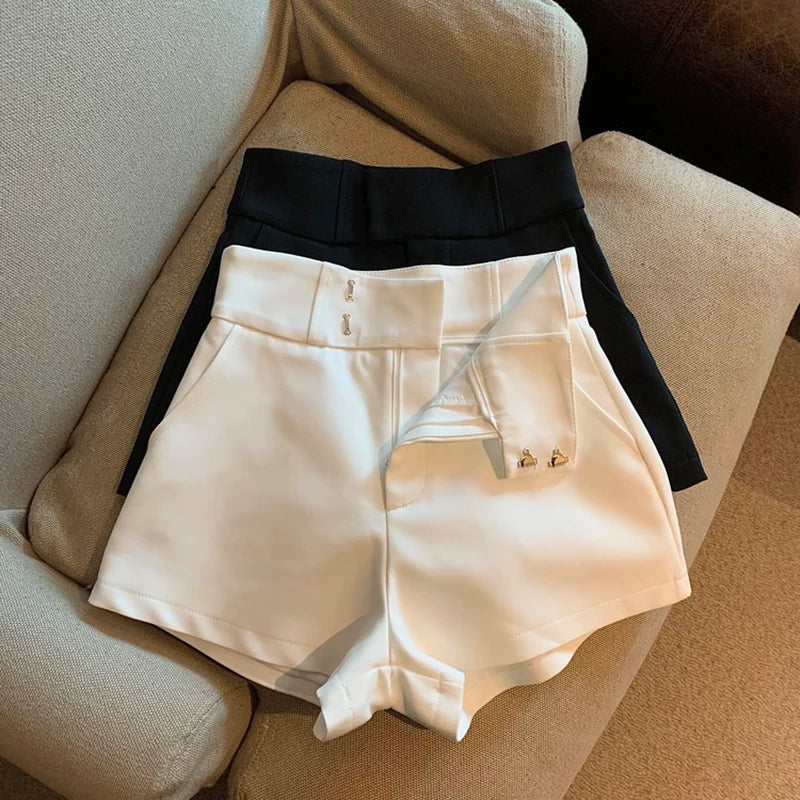 Mooyufon Black High-Waisted Shorts for Women – Harajuku A-Line Slim Fit Casual Sexy Straight Pants