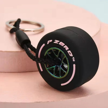 Mini F1 Racing Tire Keychain – Luxury Car Key Accessory & PVC Tire Pendant for Men, Car Lovers & Gifts