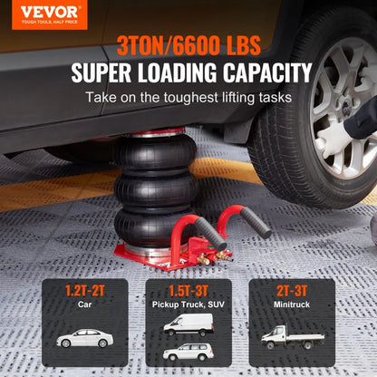 VEVOR Triple Bag Air Jack – 3 Ton (6600 lbs) Capacity Portable Pneumatic Car Jack for Heavy Duty Quick Lifting & Garage Repairs