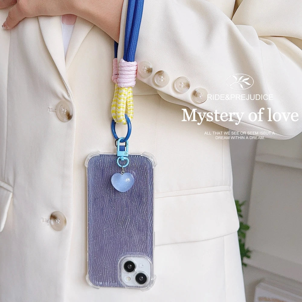 Universal Braided Phone Lanyard Strap - Cartoon Star Detachable Wrist Cord with Patch Hanging Chain Ring for Mobile Phones