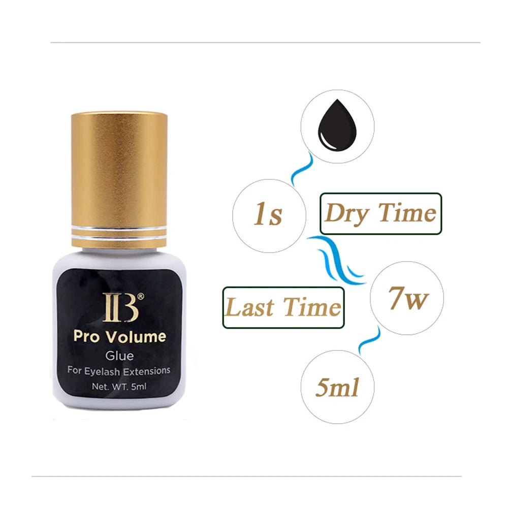 IB Pro Volume Eyelash Extension Glue — 1S Fast-Dry, Long-Lasting Korea Original Strong Cola Adhesive, 5ml for Fake Lashes