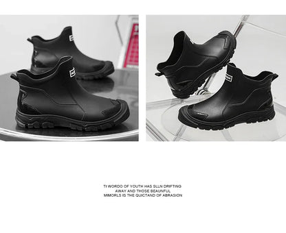 Men’s Waterproof Rain Shoes – Thickened Warm Rubber Short Boots for Work, Fishing & Kitchen Use