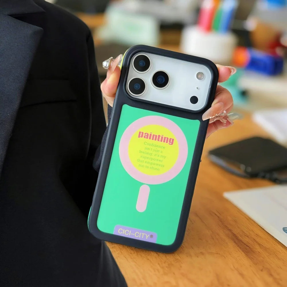 Color Clash Magnetic iPhone Case – Shockproof Bumper Cover for iPhone 13 to 17 Pro Max, Trendy Dopamine Style