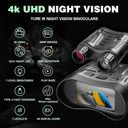 4K Digital Night Vision Goggles Binoculars | Rechargeable with 3.2" Screen & 8X Zoom for Hunting