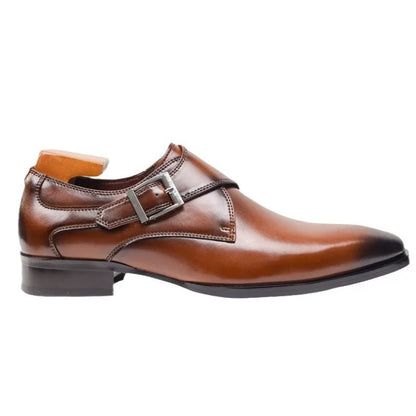 Men’s Genuine Leather Monk Strap Shoes - Single Buckle Classic Business & Wedding Dress Shoes