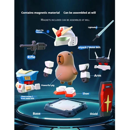 Cartoon Capibara Magnetic Mecha Armor Doll – Handmade Collectible Action Figure Toy, Creative Game Decoration