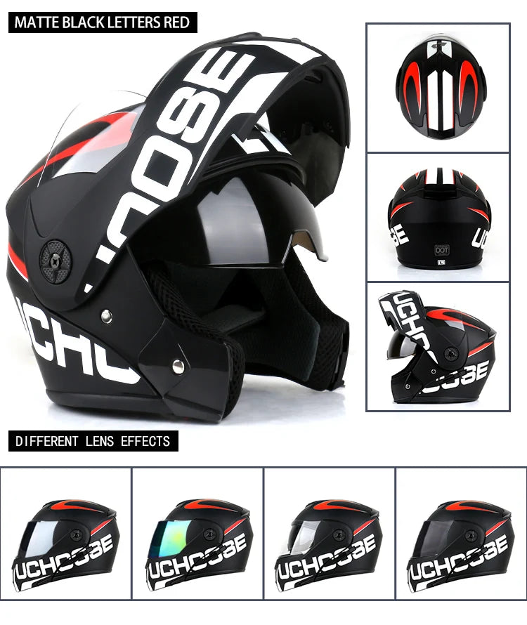 New Full Face Motorcycle Helmet – Racing Helmet with Double Sun Visor & Flip-Up Double Lens for Men & Women, DOT Certified