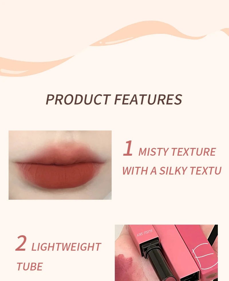 TX010 Thin Tube Matte Lipstick – Waterproof, Sweatproof, Long-Lasting Lip & Cheek Makeup