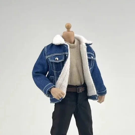 CCN1208 1/12 Scale Male Action Figure Clothes – Lamb Down Denim Jacket, T-Shirt & Casual Pants for 6" Notaman GWtoys Soldier Model
