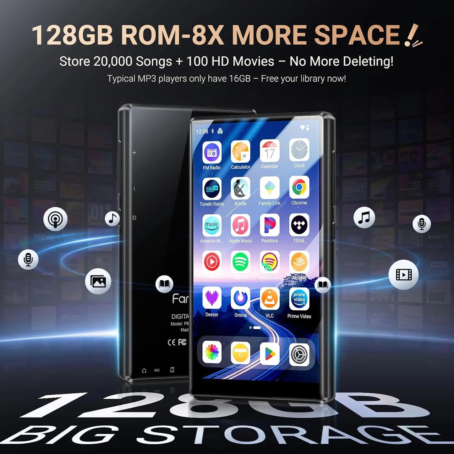 Fanvace 128GB MP3 MP4 Player - Android 13 Touchscreen Media Player with Bluetooth & WiFi