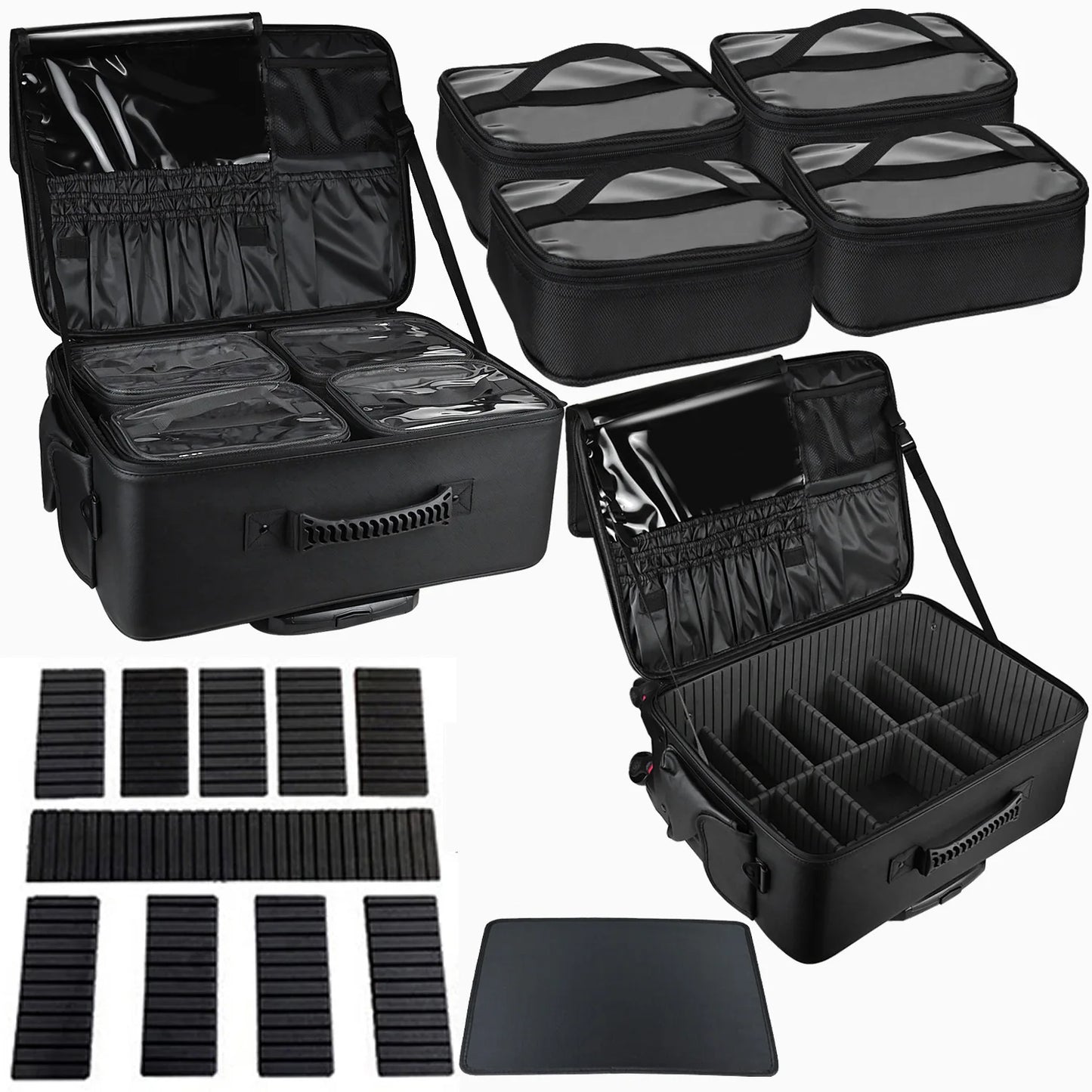 Large Capacity Makeup Trolley Case – Multi-Functional Rolling Organizer Bag in Oxford PU for Beauty, Nail Art, Tattoo & Professional Use