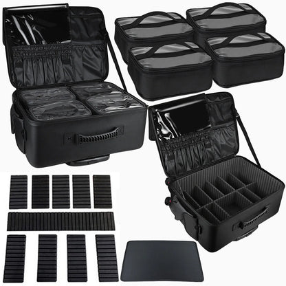 Large Capacity Makeup Trolley Case – Multi-Functional Rolling Organizer Bag in Oxford PU for Beauty, Nail Art, Tattoo & Professional Use
