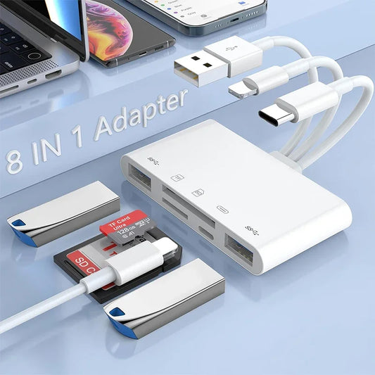 5-in-1 Three-Wire Card Reader — Multi-Function OTG Converter, High-Speed USB for iPhone, Android & iPad