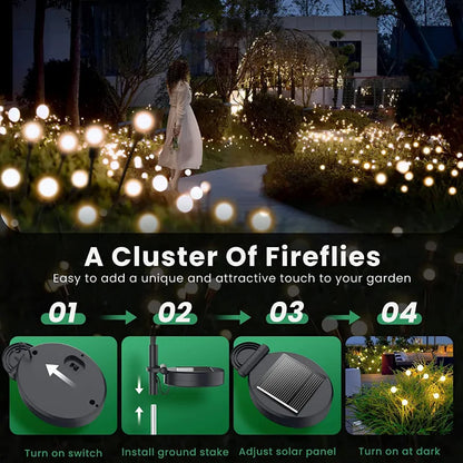 12-Pack Waterproof Outdoor LED Solar Firefly Lights - Starburst Design for Lawn, Garden Path, Landscape Decoration