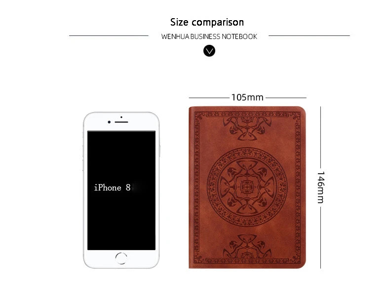 A6 Retro Pocket Mini Notebook – PU Leather Stamped Portable Notepad for Writing, Office & Bookkeeping