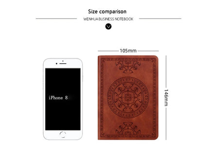 A6 Retro Pocket Mini Notebook – PU Leather Stamped Portable Notepad for Writing, Office & Bookkeeping