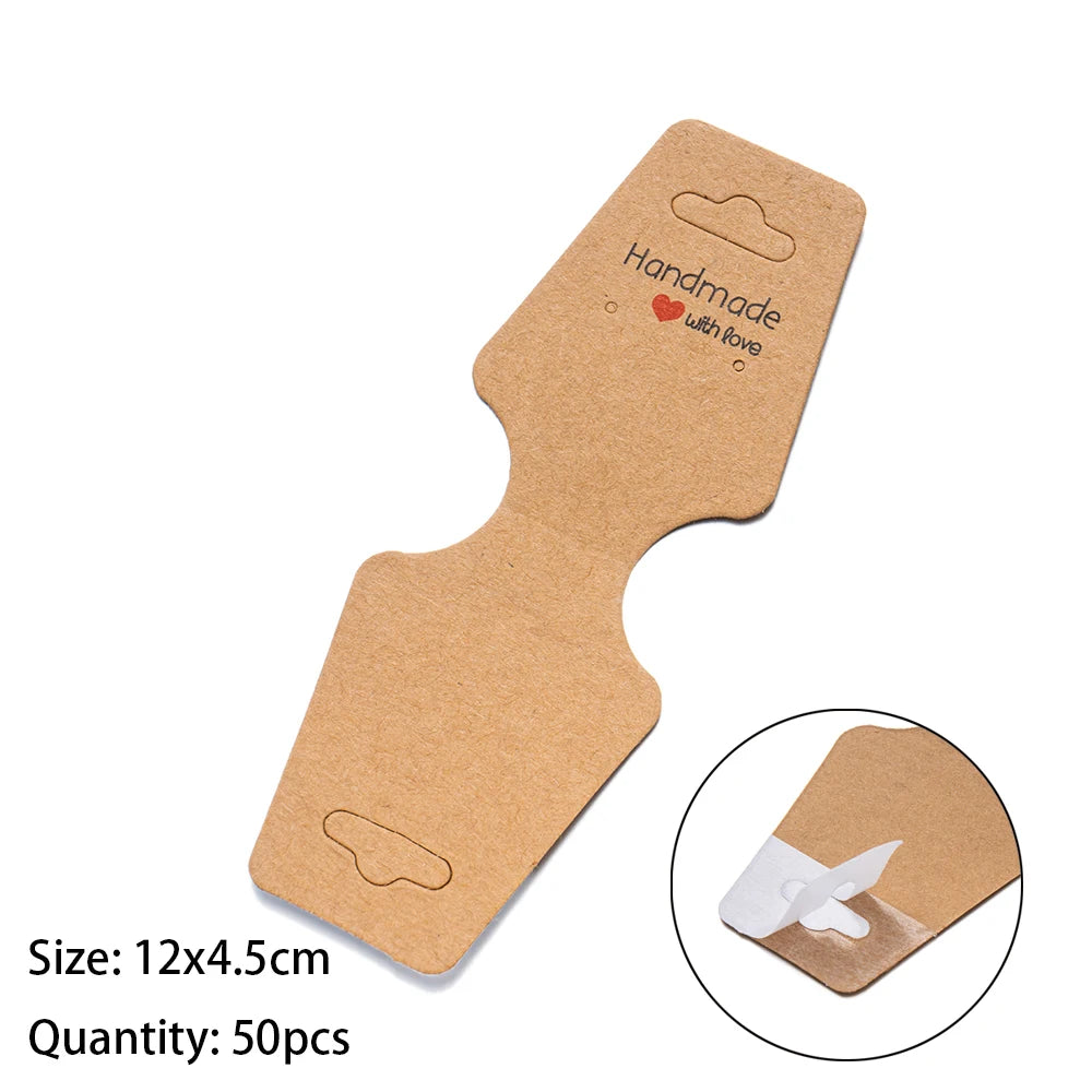 50PCS Blank Jewelry Display Cards — Foldable Adhesive Price Tag Holders for Necklaces & Bracelets, Small Business Packaging Supplies