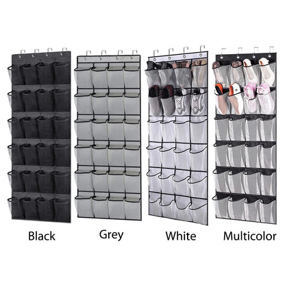 24-Pocket Clear-View Hanging Shoe Organizer with 4 Metal Hooks — Over-the-Door Wall Storage Bag