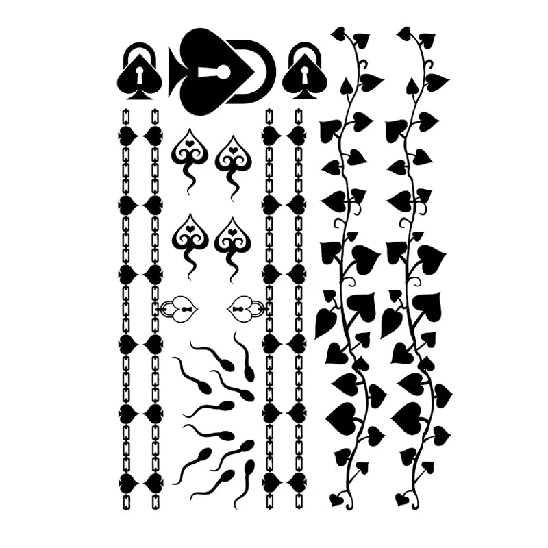 Realistic Temporary Tattoos – Long-Lasting Vine & Spade Arm/Leg Bands, Fashion Neck Sticker, Scar Cover & Vibrant Fake Body Art