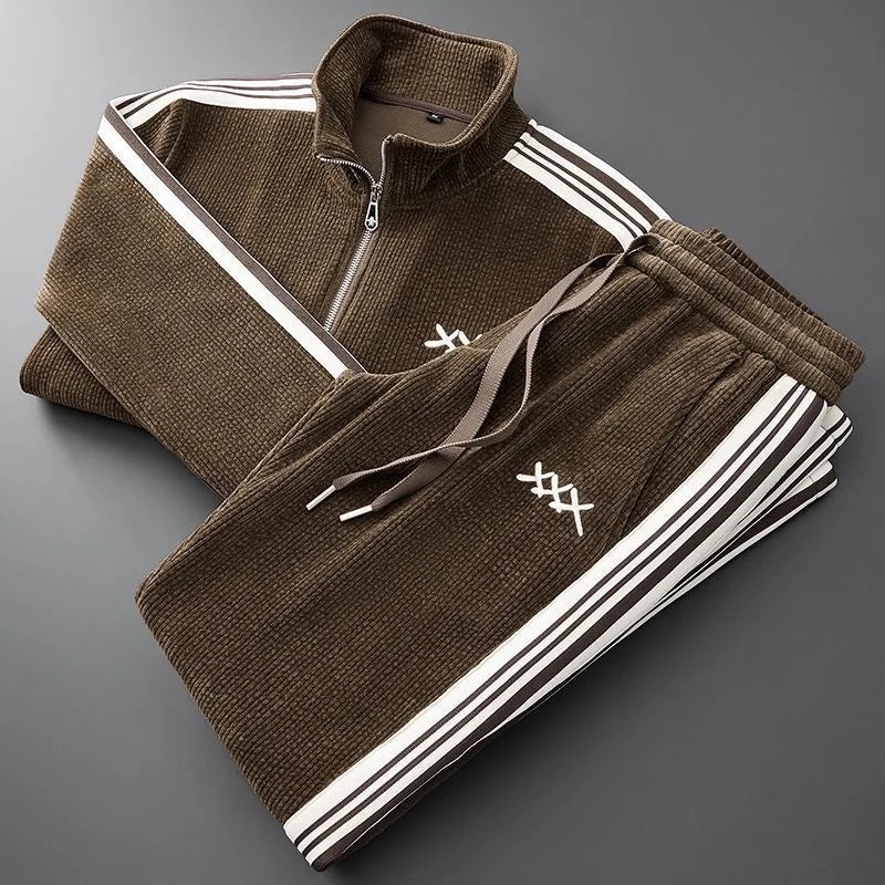 Men’s Winter Fashion Slim Fit Embroidered Coat Set Casual Warm Sports Tracksuit Outfit for Men and Women Unisex Winter Activewear Set