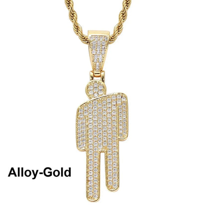 Hip Hop Stainless Steel Round Head Zircon Pendant Necklace for Couples – Skew Head Chaoren Fashion Jewelry Necklace