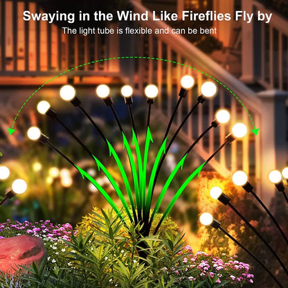12-Pack Waterproof Outdoor LED Solar Firefly Lights - Starburst Design for Lawn, Garden Path, Landscape Decoration