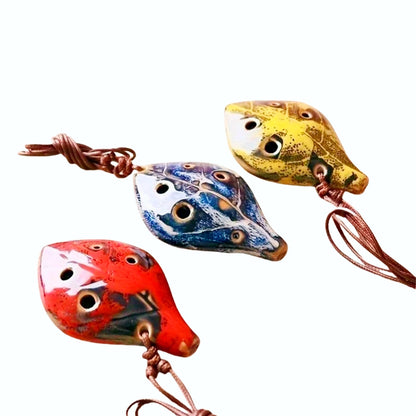 Ancient Chinese Style Ocarina - Handmade Six-Hole Leaf Shape Musical Instrument with Lanyard