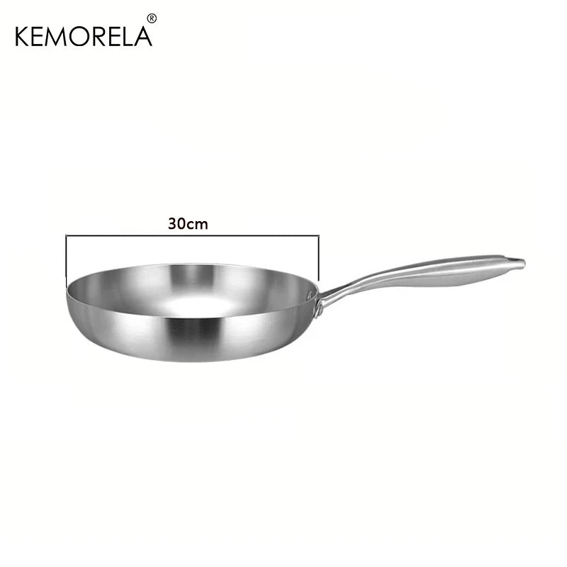 24CM Professional Grade Frying Pan - 304 Stainless Steel, 2MM Thick 5-Ply Steel Skillet & Cooking Pot