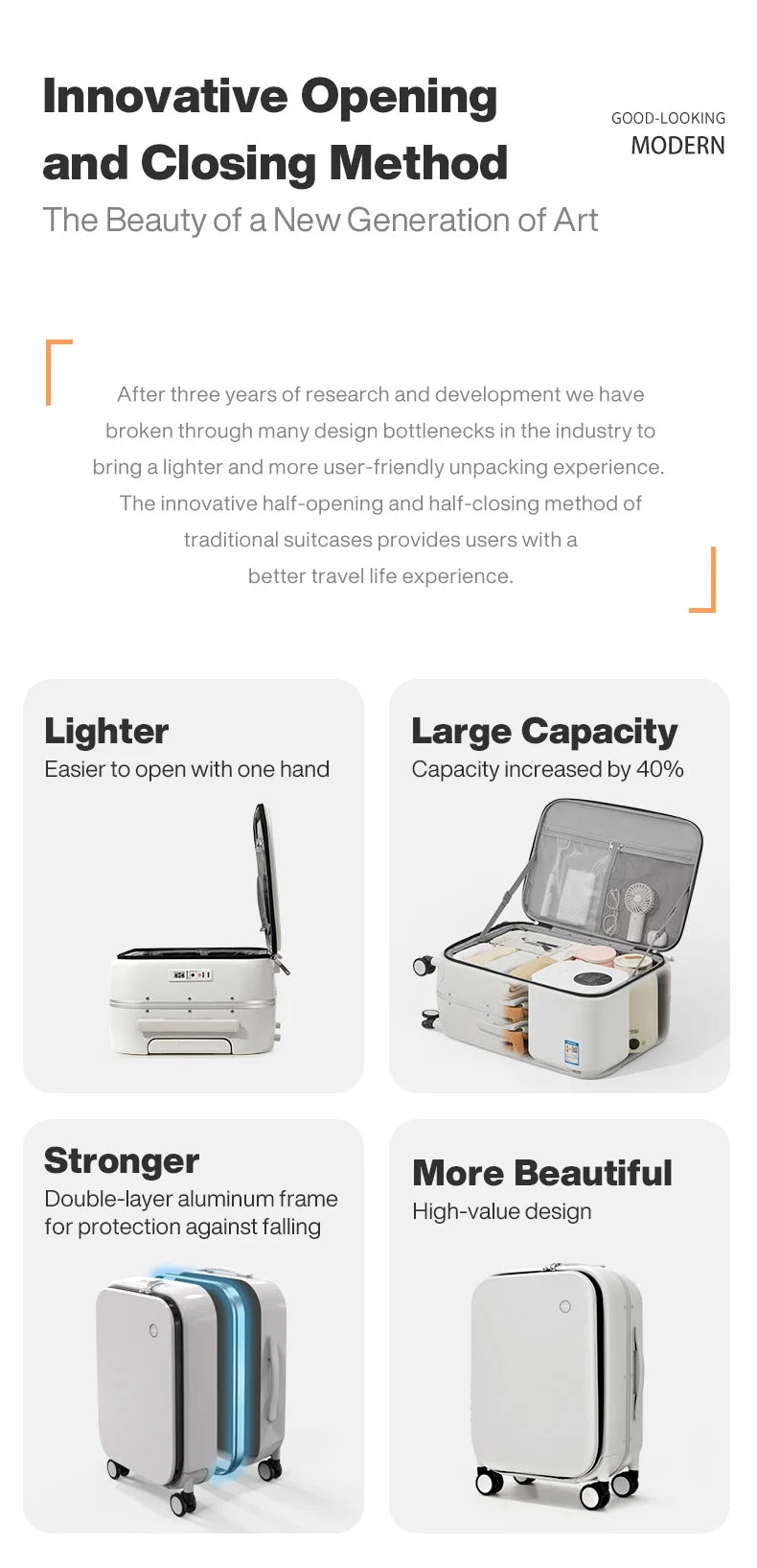 Mixi PC Aluminum Frame Suitcase — Front-Opening Rolling Travel Luggage, 20", 24" & 26" Carry-On M9291
