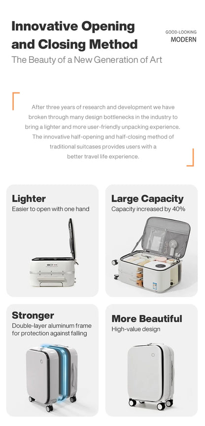 Mixi PC Aluminum Frame Suitcase — Front-Opening Rolling Travel Luggage, 20", 24" & 26" Carry-On M9291