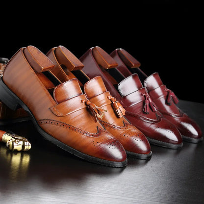 Luxury Men's Leather Tassel Loafers - Brogue Wedding & Casual Dress Shoes Size 37-48