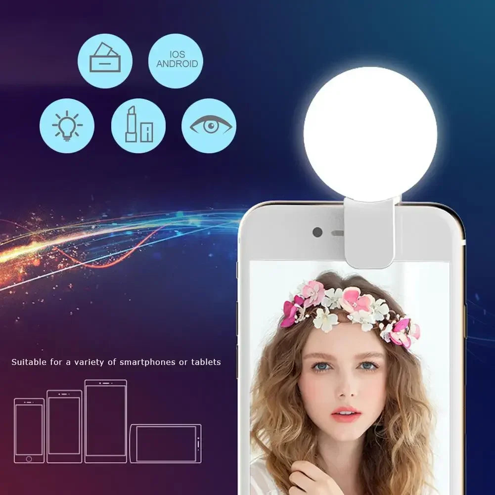 Portable Mini LED Selfie Ring Light - Clip-On Fill Light with 3-Level Dimming for Phone Photography
