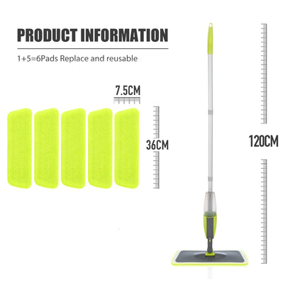 Spray Mop Broom Set — Magic Flat Mop with Rotating Head, Reusable Microfiber Pads for Home Floor Cleaning