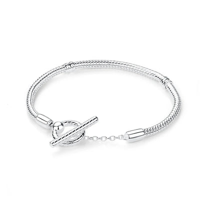 925 Sterling Silver Love Heart Charm Bracelet – Rose Gold Snake Chain Bangle for Women | DIY Luxury Bead Jewelry Accessories