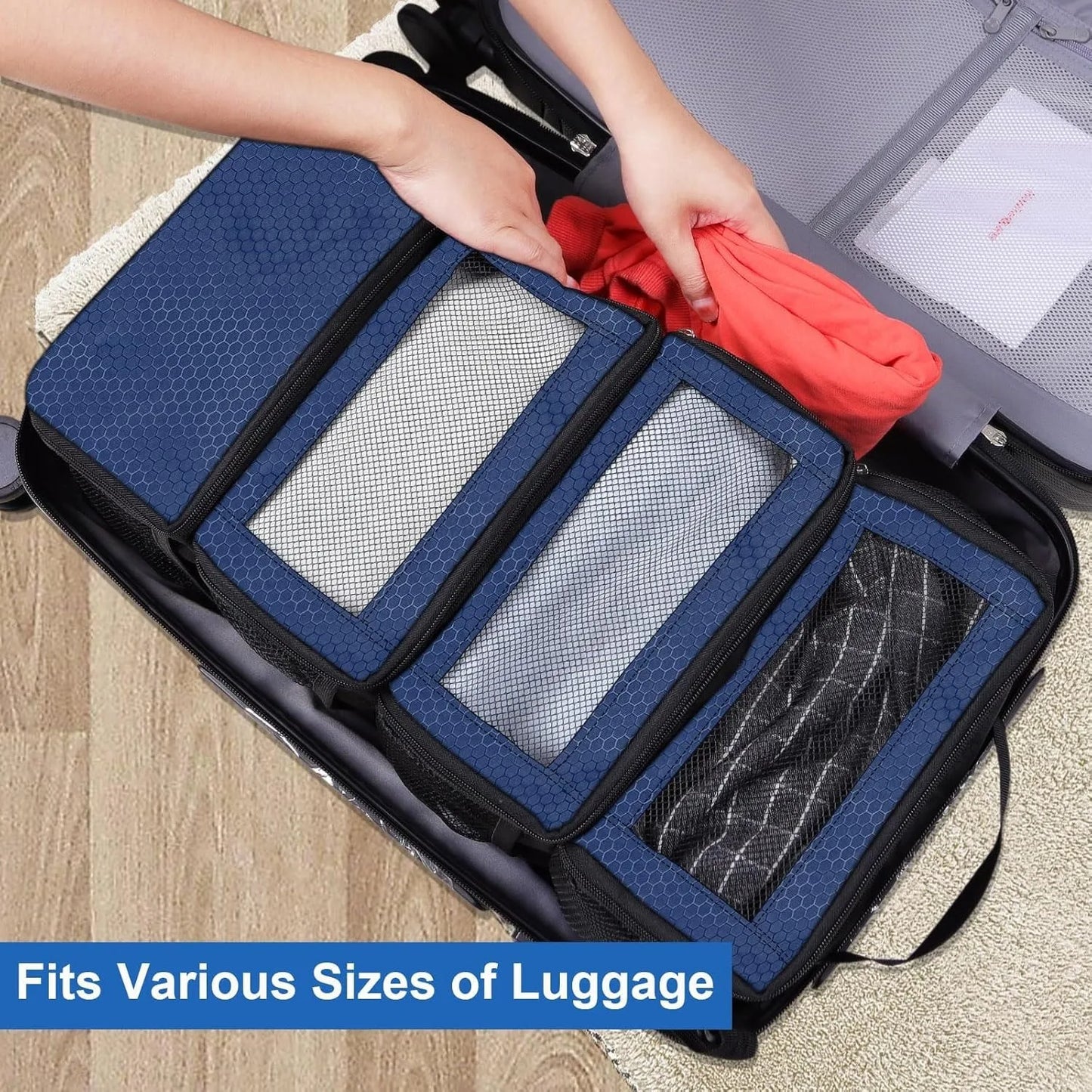 High-Capacity Travel Suitcase Organizer – Hanging Shelve & Packing Cube Collapsible Storage Bags