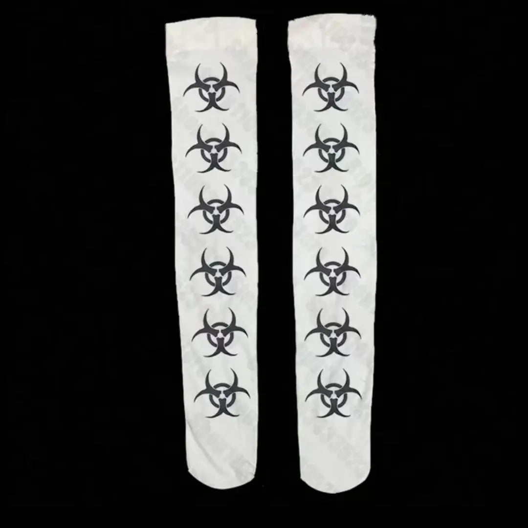 Y2K Punk Graffiti Thigh-High Socks - White Over-Knee Stockings for Cosplay, Harajuku & Kawaii Style