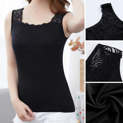 Women's Lace Trim Tank Top - Sleeveless Slim-Fit U-Neck Summer Cami Shirt