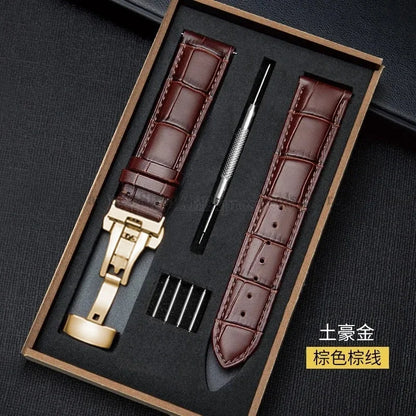 Universal Genuine Leather Watch Band 12–24mm with Butterfly Clasp – Premium Strap for Men & Women (Gift Box Included)