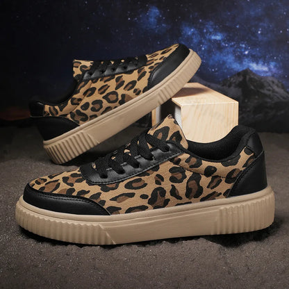 Women’s 2025 Leopard Print Sneakers – Retro Casual Shallow Mouth Chunky Shoes, Comfortable Versatile Spring Footwear