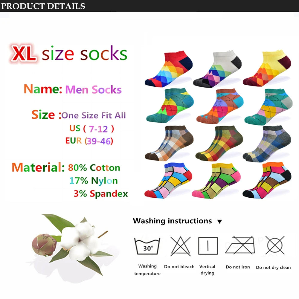 6 Pairs Colorful Novelty Ankle Socks - Harajuku Grid Space Cotton Casual Socks for Men & Women