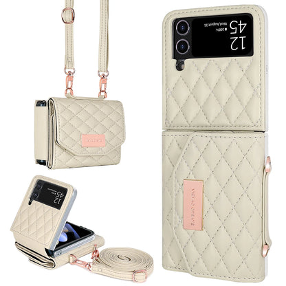 VIETAO Leather Wallet Phone Case with Crossbody Strap — Pink Purse Case for Samsung Galaxy Z Flip 3/4/5/6/7