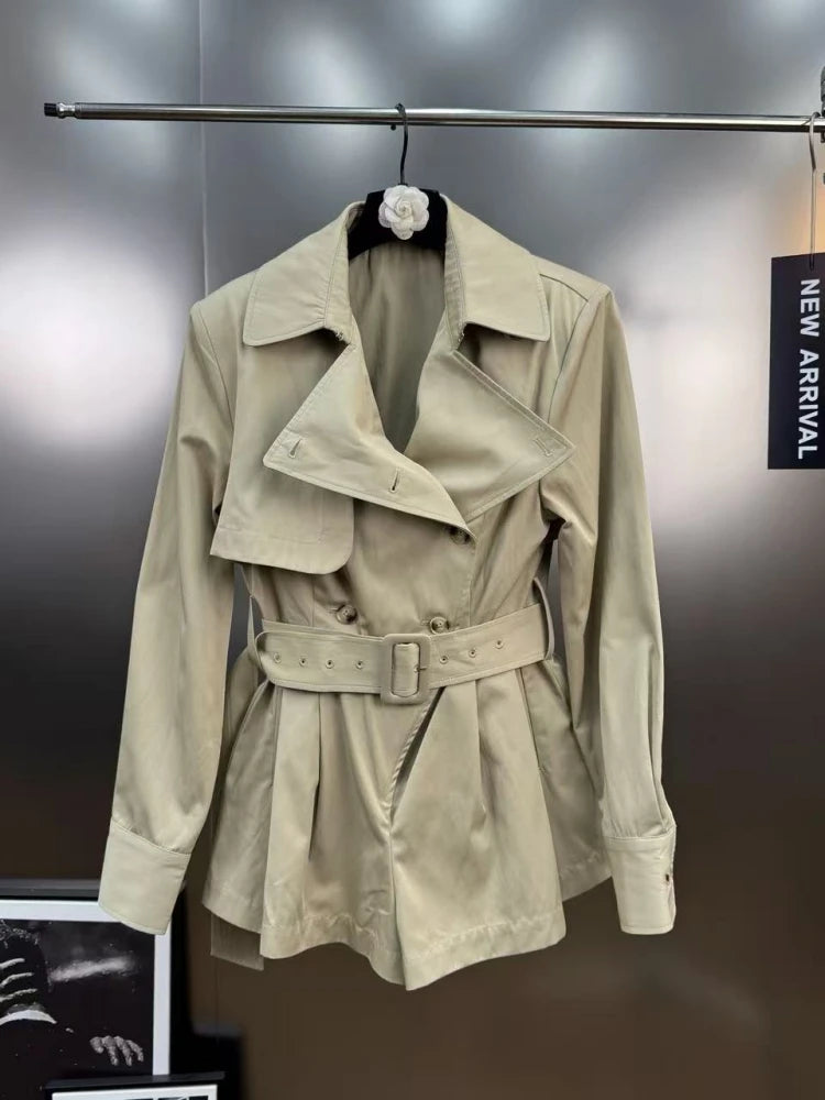 Women’s Winter Sexy Lapel Long Sleeve Belted Double-Breasted Jumpsuit Shorts, Elegant Evening Party Runway Outfit