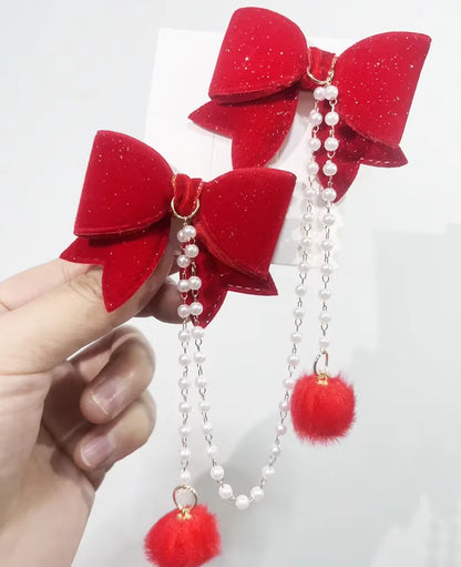 Sweet Princess Pink Pearl Bow Hair Clip – Cute Chain Hairpin for Women & Girls Back Head Fashion Hair Accessories