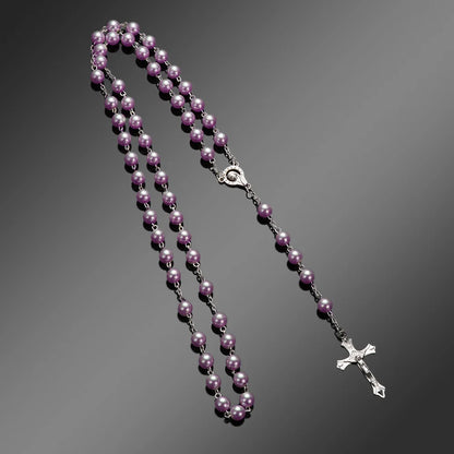 Rosary Beads Cross Necklace – Catholic Virgin Mary Pendant Chain Religious Jewelry Gift for Men & Women Prayer Charm